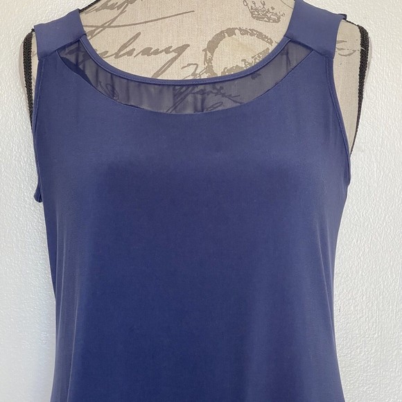 Cato Womens Blouse Tank Blue Stretch Slewveless Sheer Neckline Size Small - Picture 5 of 12